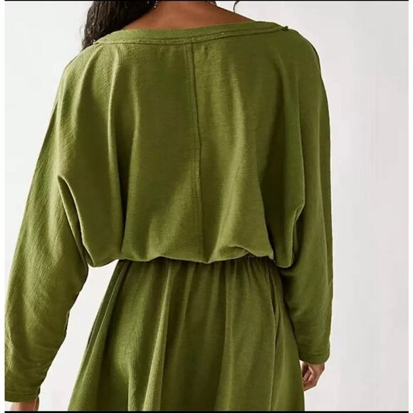 Free People NWOT Santa Maria Mini dress olive Oversized Medium Boho Coastal New - Picture 3 of 9